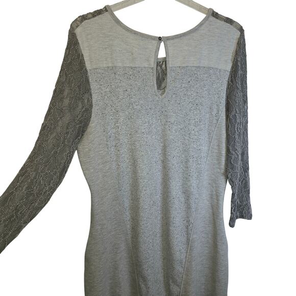 Sundance Manette Lace Sleeve Midi Dress Sz Large Light Gray Stretchy Knit Boho - Picture 6 of 16
